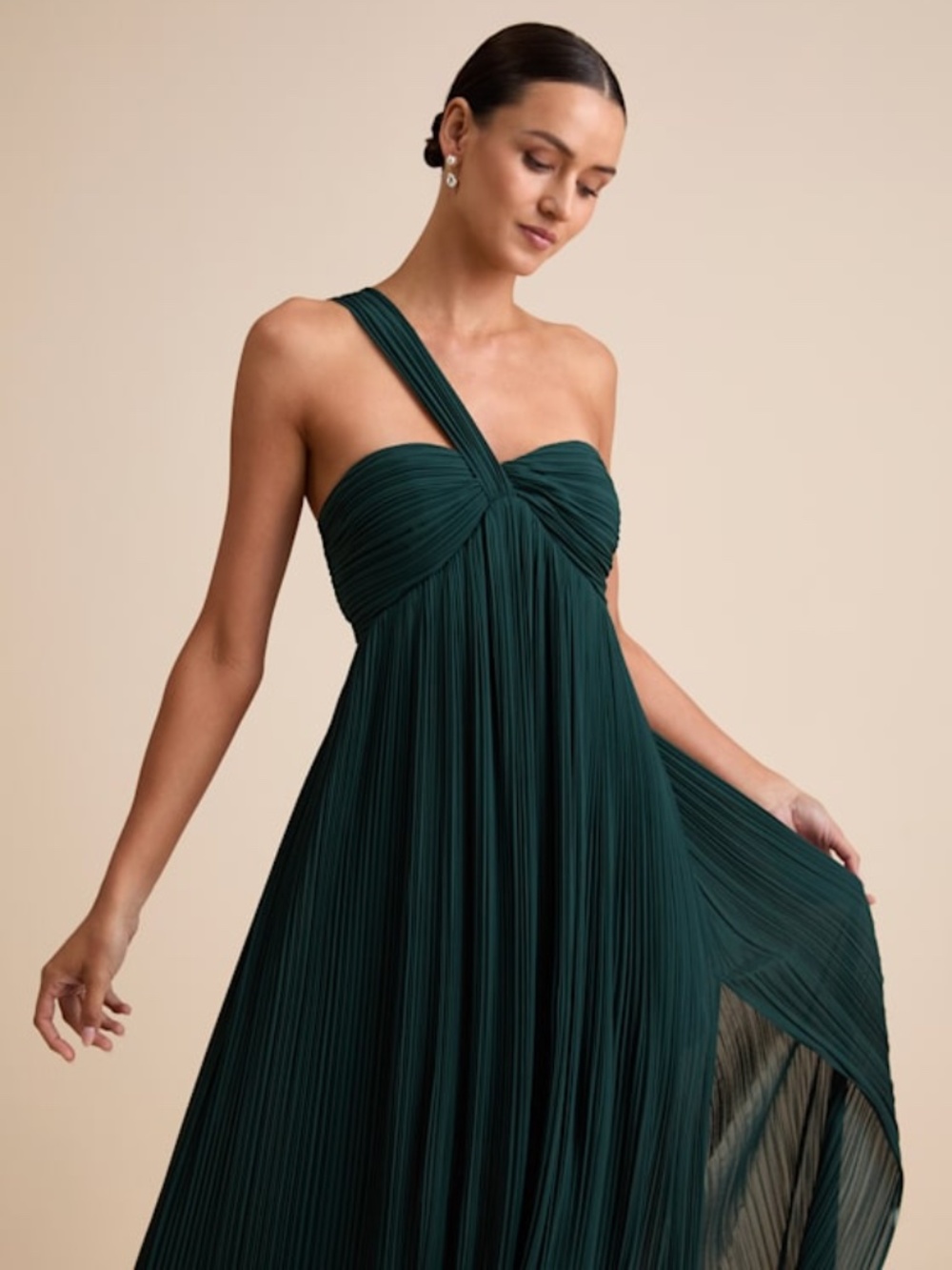 Lulus Cayton Emerald Pleated One-shoulder Maxi Dress Green - Size XL - Picture 1 of 3